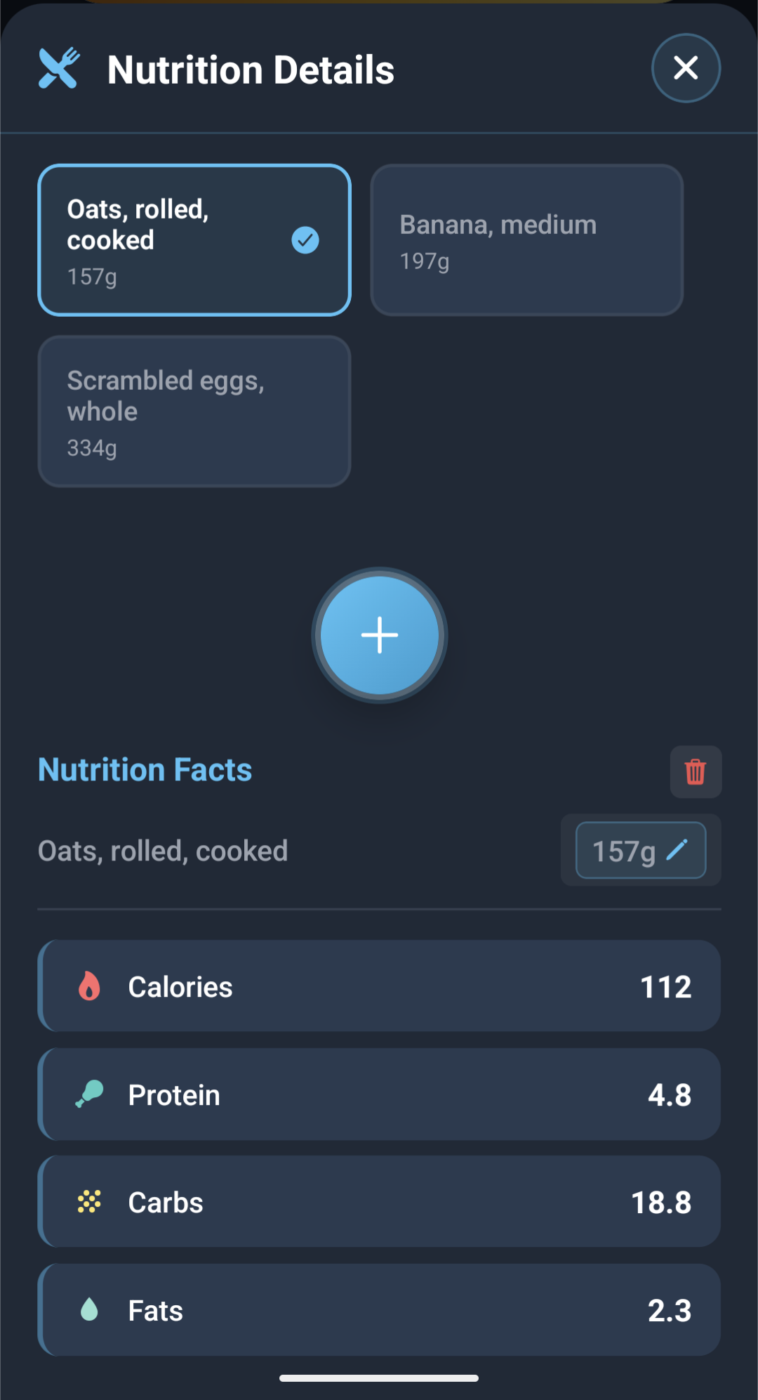 Prime Coach nutrition details showing calories, protein, carbs, and fats
